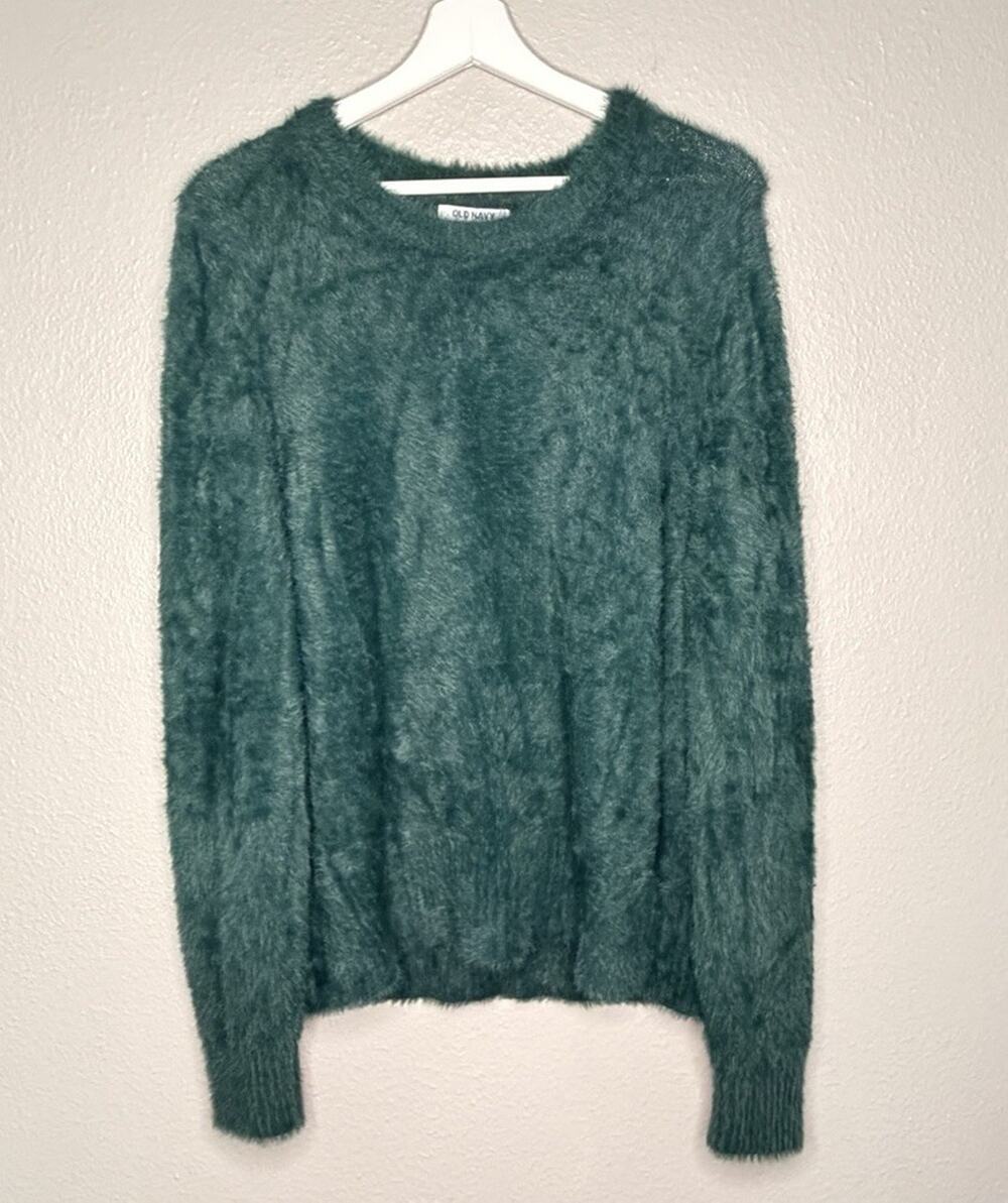 Old Navy Eyelash Sweater Sz XL Emerald Green Holiday Christmas Soft Fuzzy